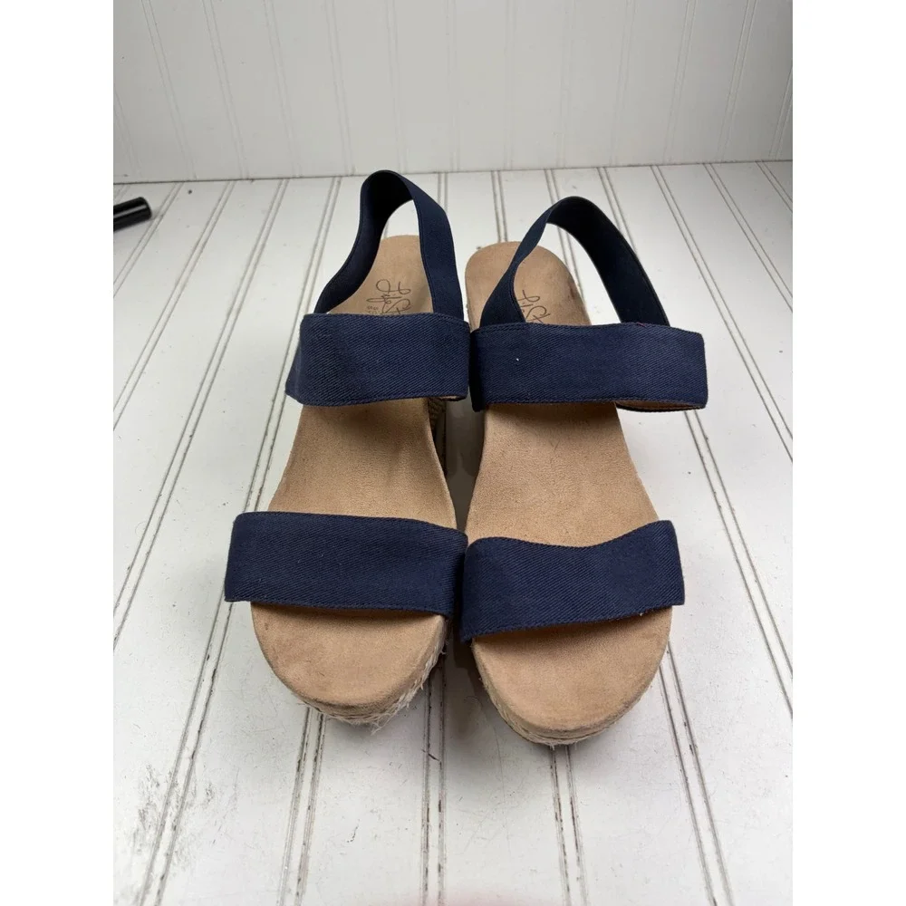 LifeStride Delta Navy Blue Elastic Strap Woven Wedge Sandals Women's Size 11M